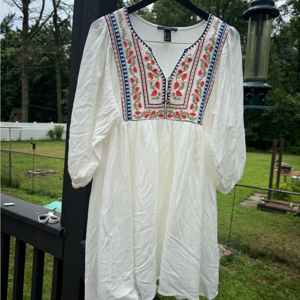 Forever 21 Cream Dress with Floral Embroidery